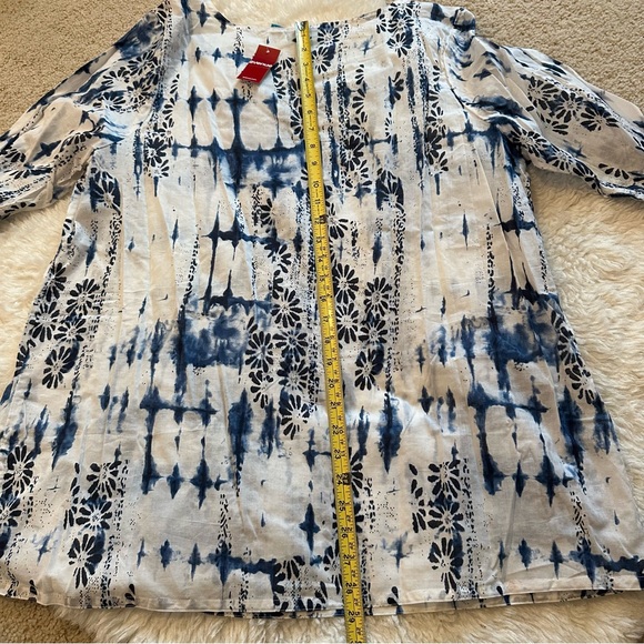 Avenue 18/20 cotton popover tunic w notch collar & hips shibori blue tie dye - Picture 5 of 9